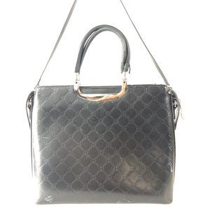 Kazar Black Leather Logo Monogram Tote